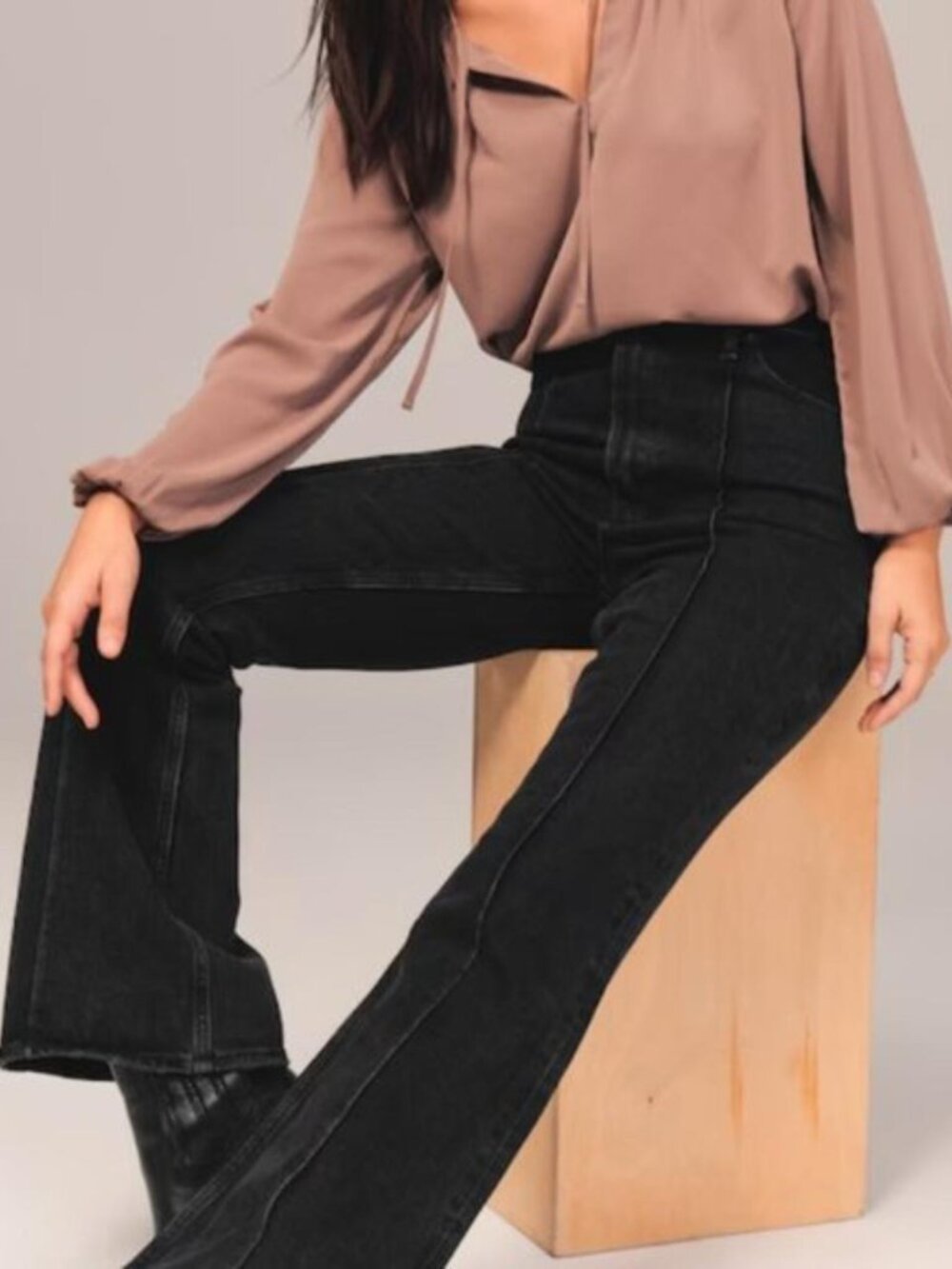 Abercrombie & Fitch Curve Love High Rise Vintage Flare Jean Black Size 29 Short - Picture 7 of 12